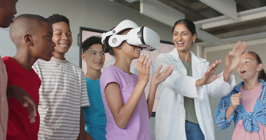 Engaged Students Using Virtual Reality Headset in Classroom