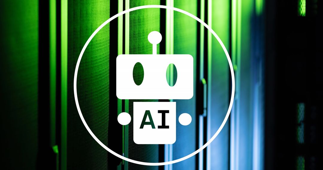 AI Concept on Computer Servers with Digital Interface