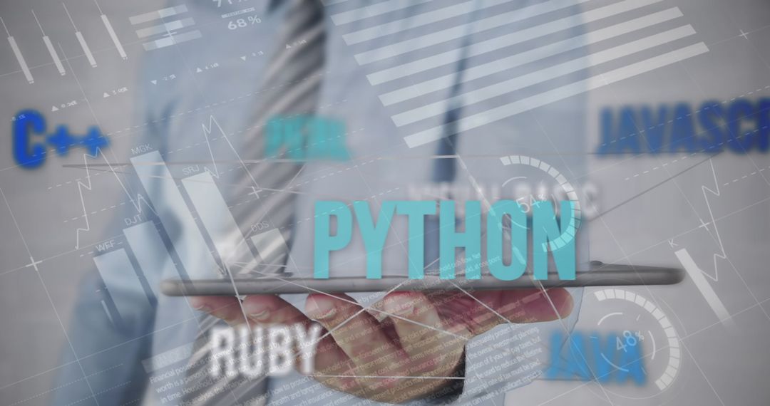 Businessman Presenting Programming Language Network with Focus on Python - Free Images, Stock Photos and Pictures on Pikwizard.com