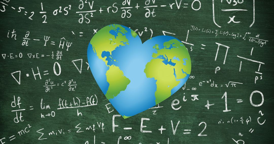 Heart Shaped Globe with Math Equations on Chalkboard