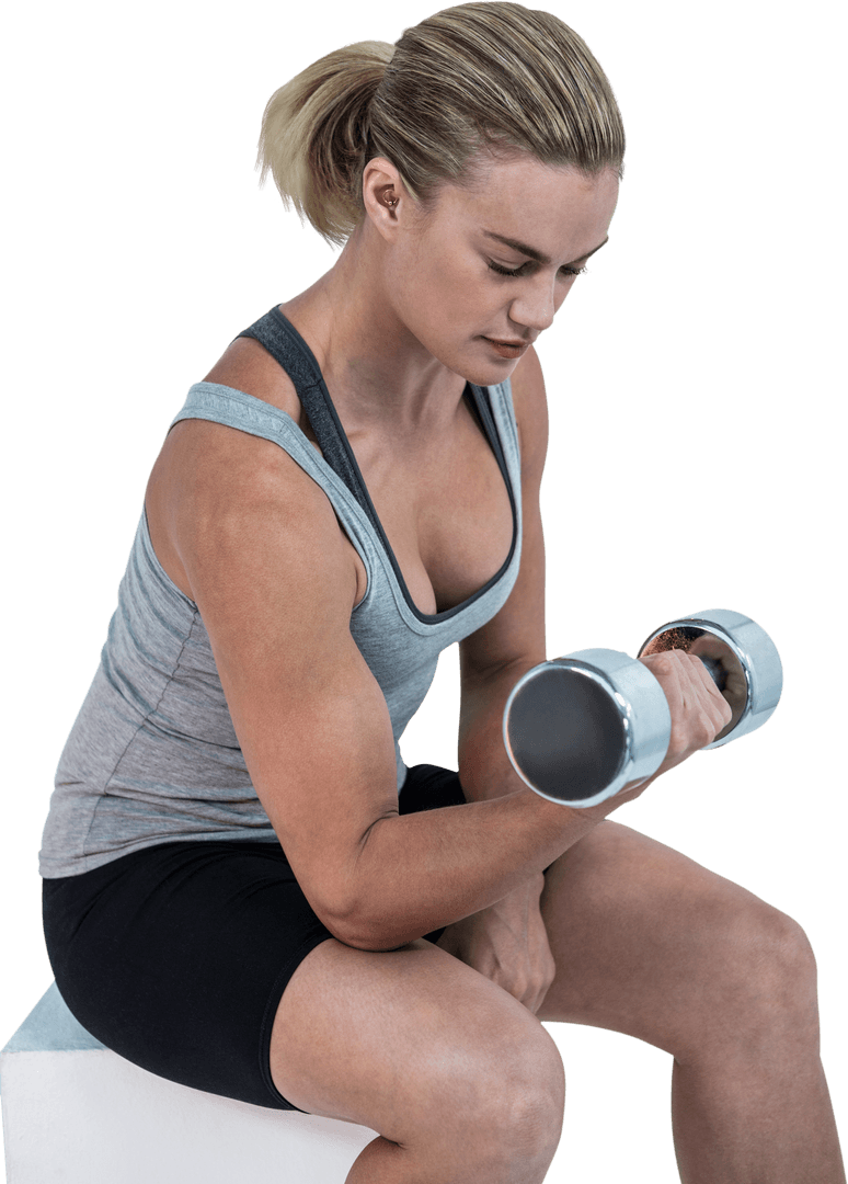 Transparent Fit Woman Lifting Weights Indoors