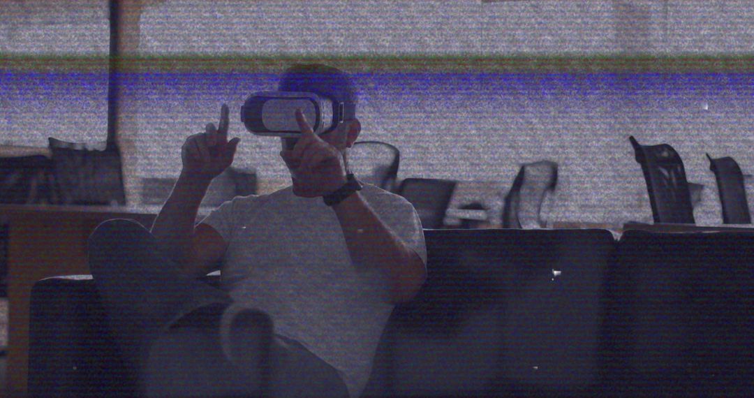 Futuristic Businessman Using VR Headset with Glitch Effect