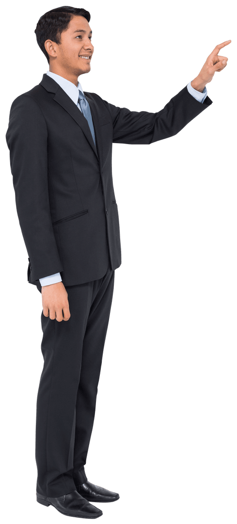 Asian Businessman Pointing on Transparent Background