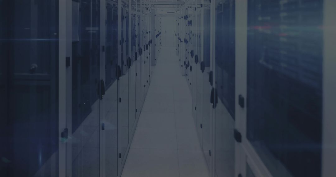 Secure Data Center Corridor with Blinking Server Lights