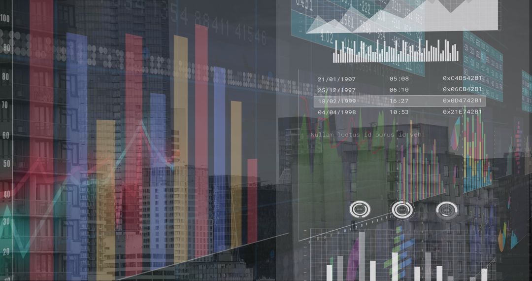 Digital Finance Analytics with Cityscape in Background