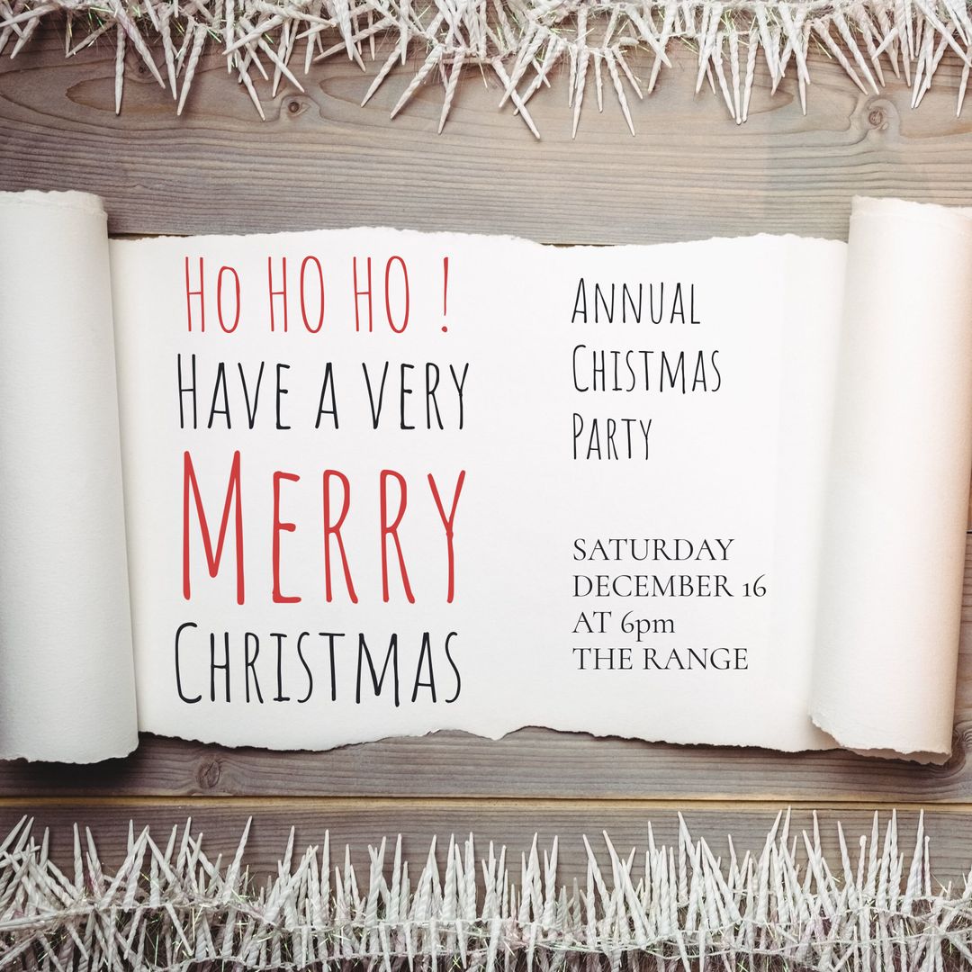 Christmas Party Invitation with Festive Greeting and Snowflakes