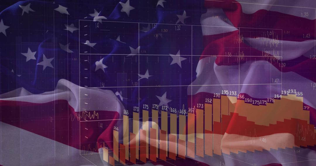 American Flag Backdrop with Financial Chart on Digital Grid