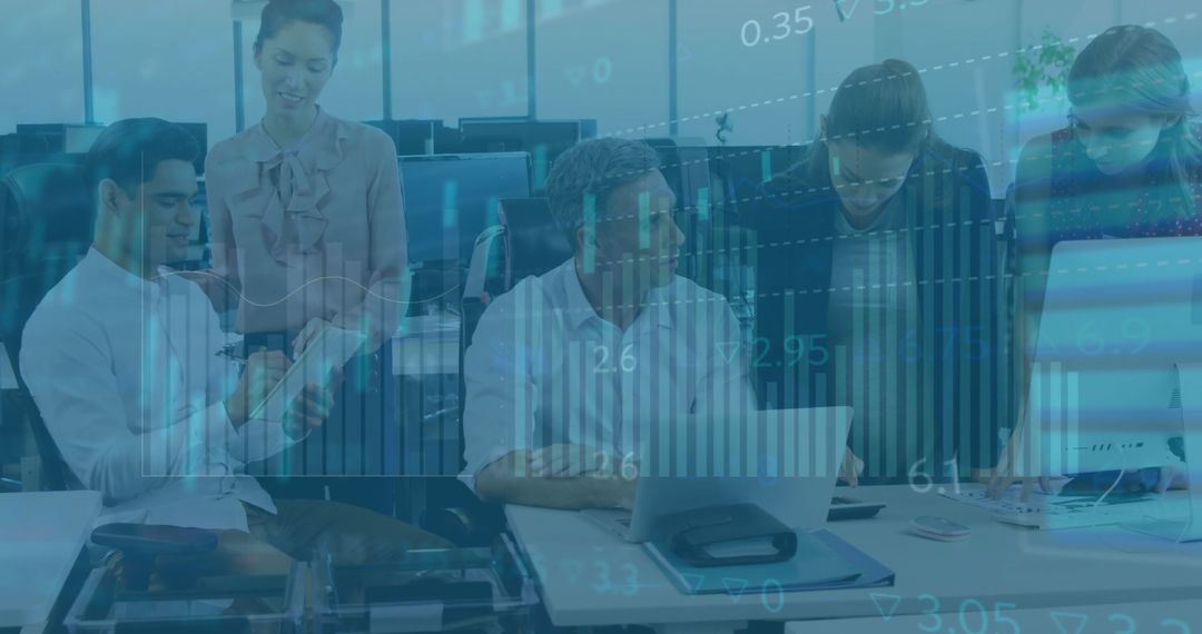 Financial Data Processing with Multicultural Team in Modern Office