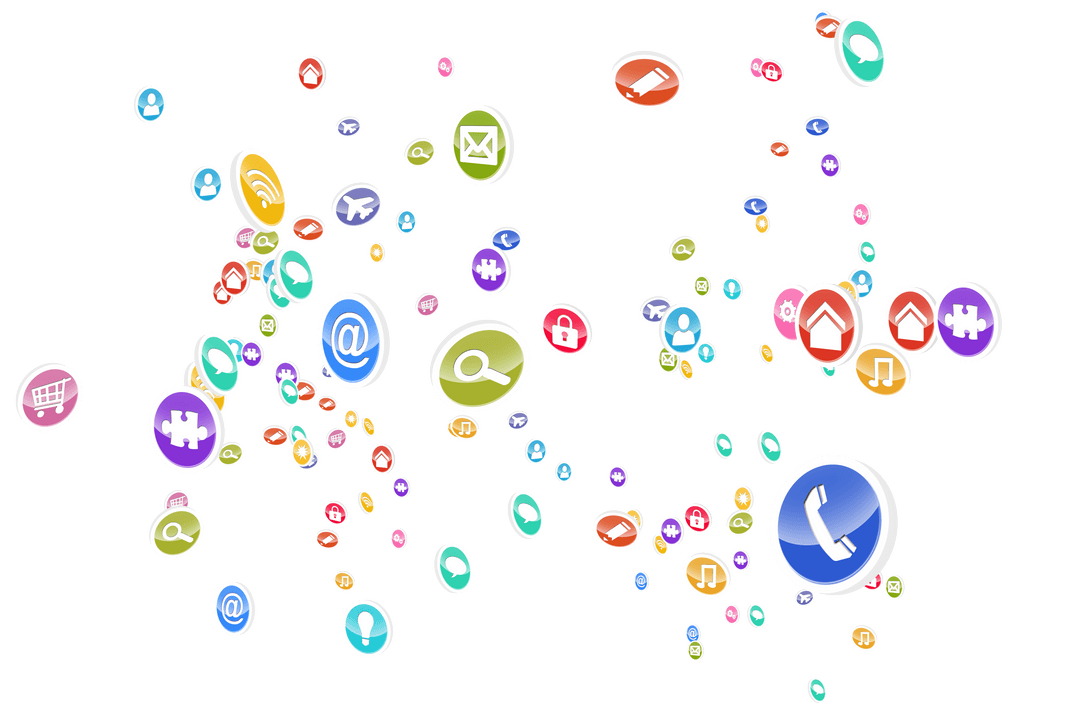 Digital Network Media Icons on Transparent Background