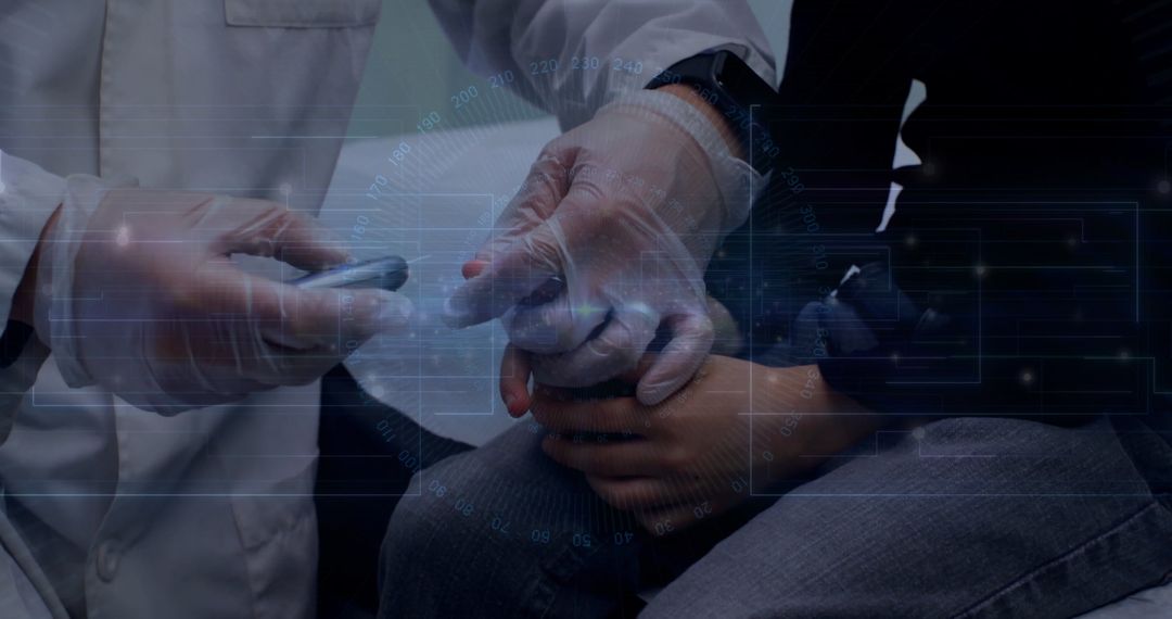 Doctor Performing Finger-Prick Test with Advanced Technology