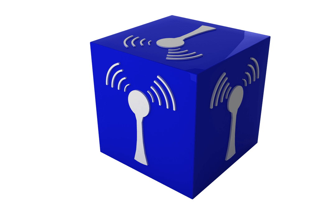 Digital Cube with Network Symbols on Transparent Background