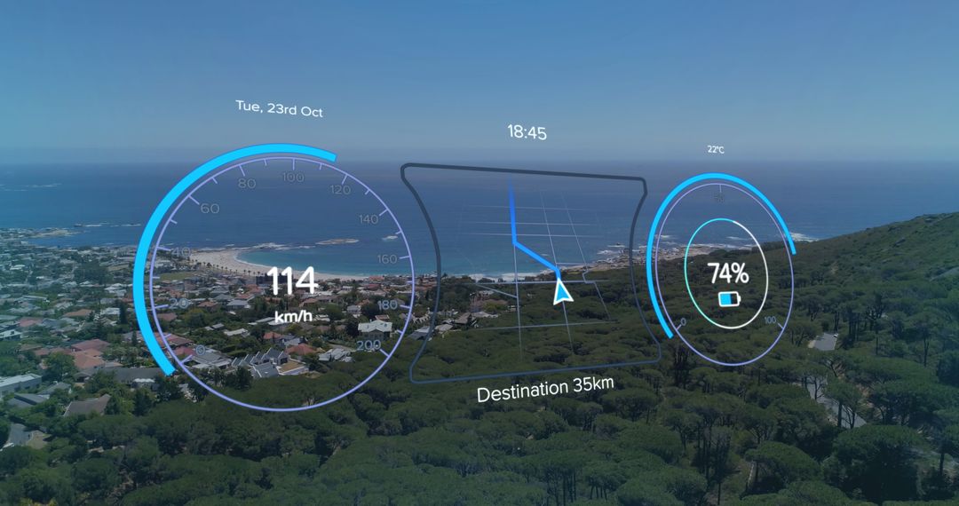 Futuristic Energy and Speed Interface Over Cityscape