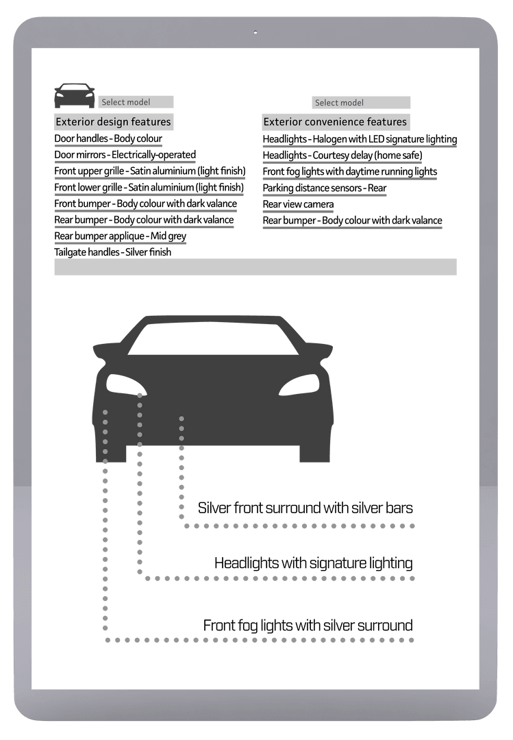 Transparent Digital Car Specifications Tablet Display Mockup