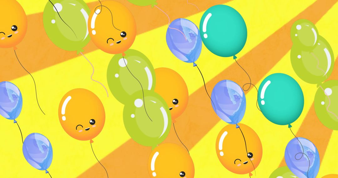 Colorful Balloons with Happy Faces Floating Against Yellow Background - Free Images, Stock Photos and Pictures on Pikwizard.com