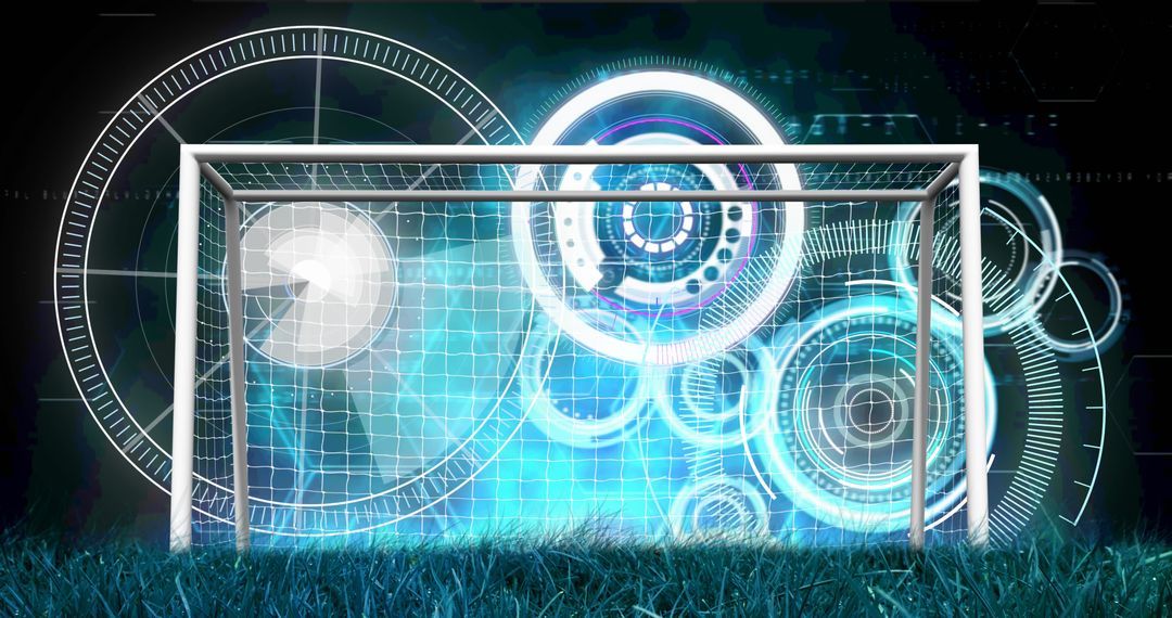 Digital Football Goal with Futuristic Interface Elements