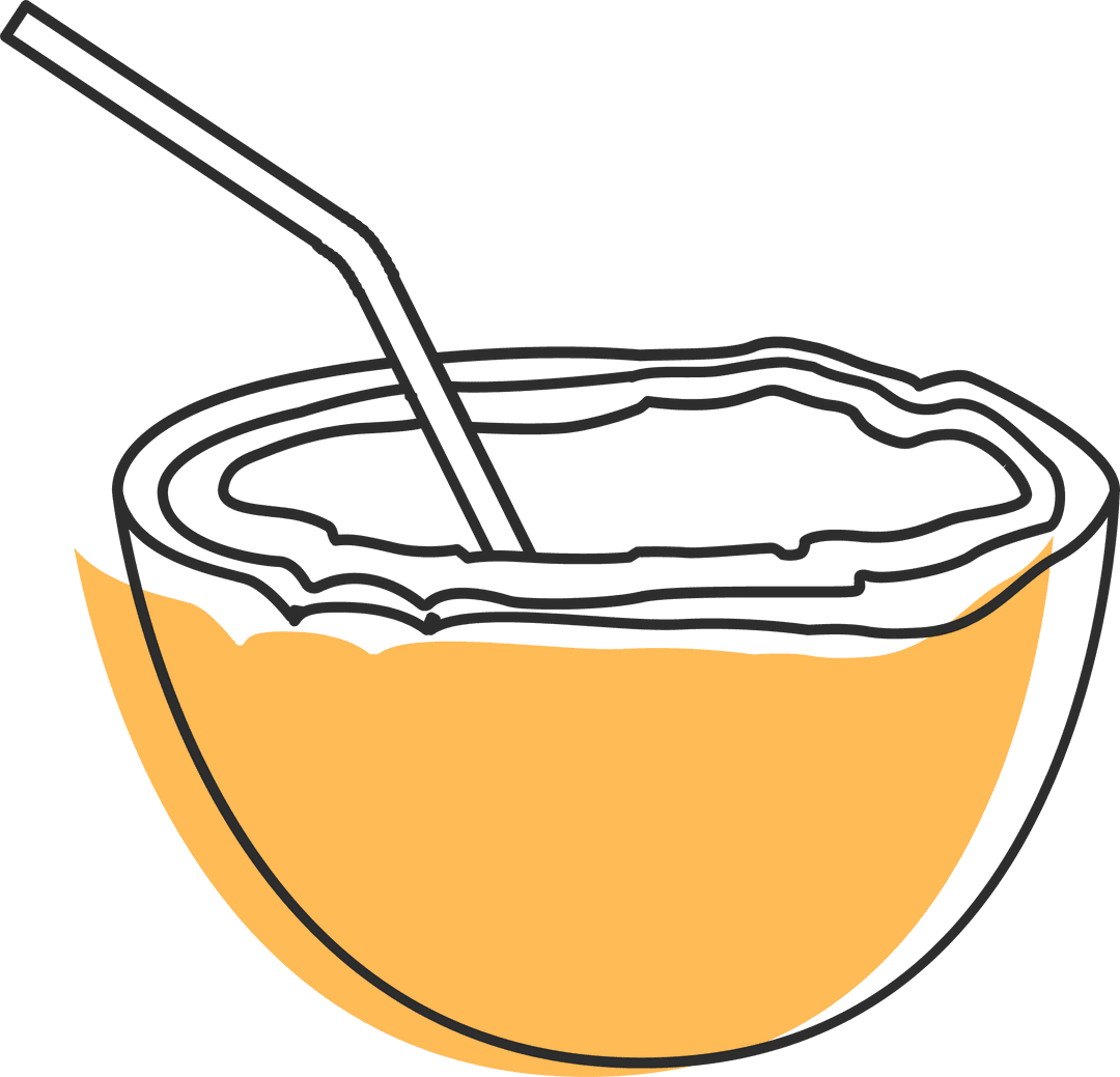 Vibrant Bowl with Golden Liquid and Angled Straw on Transparent Background