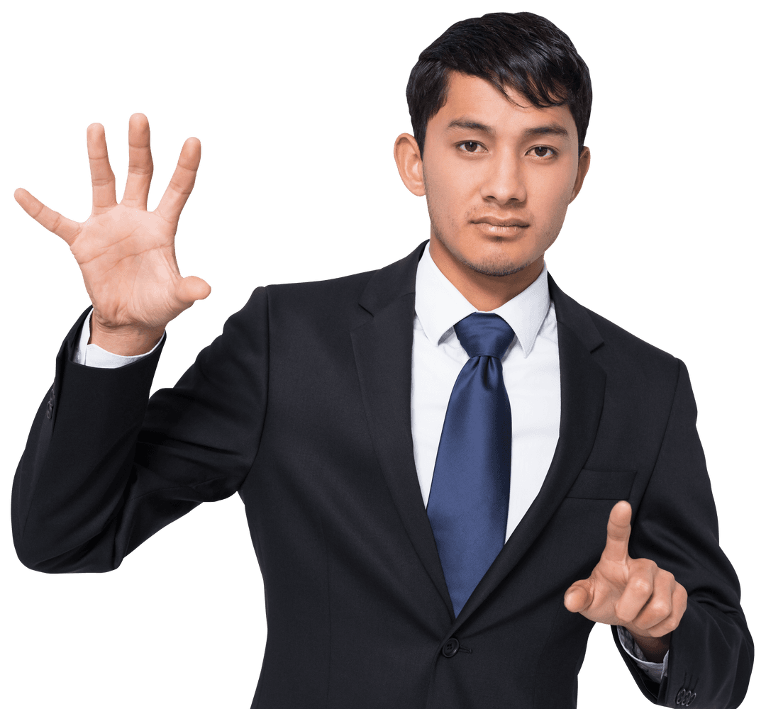 Professional Asian Businessman Gesturing on Transparent Background