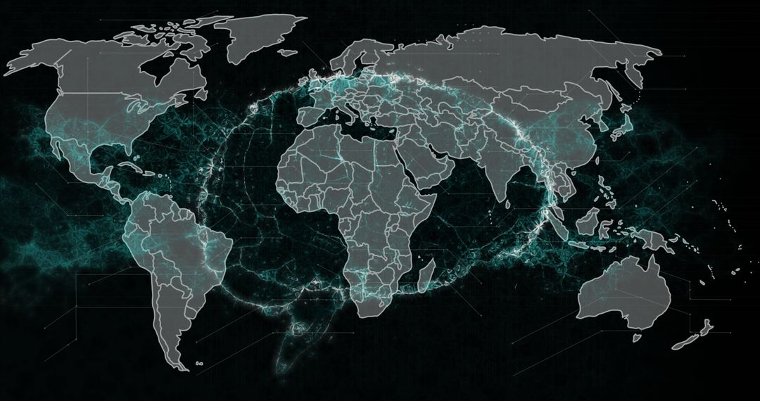 World Map with Digital Neural Network Connections