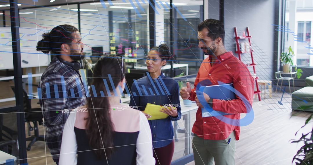 Diverse Team Collaborating with Digital Financial Dashboard