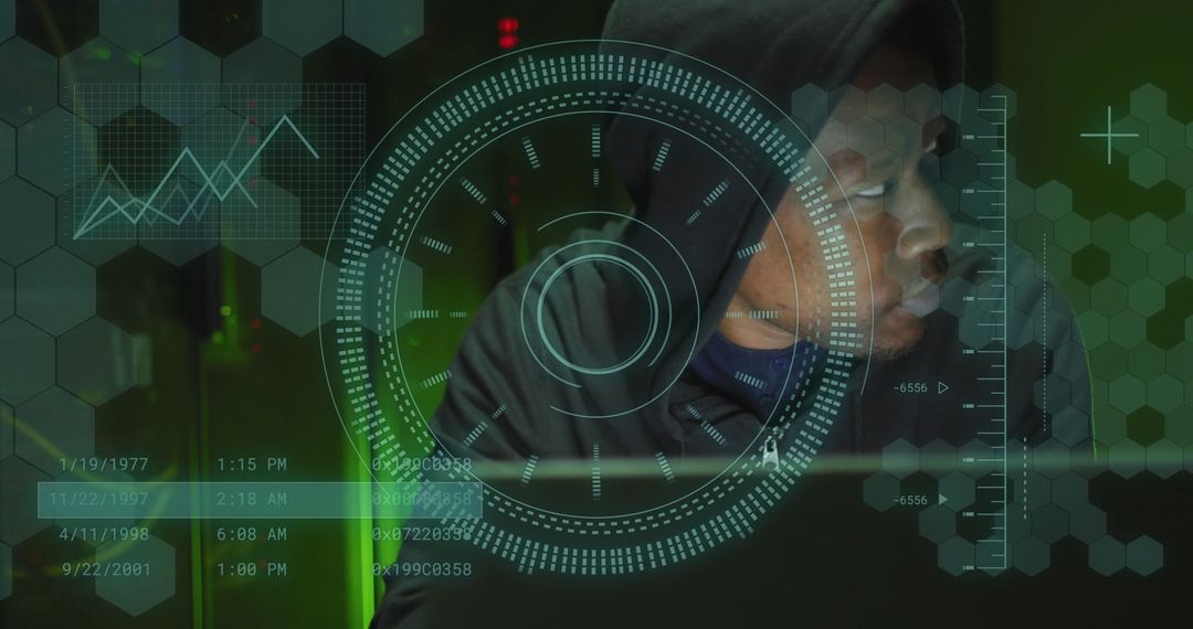 Cybersecurity Expert Analyzing Data in High-Tech Server Room