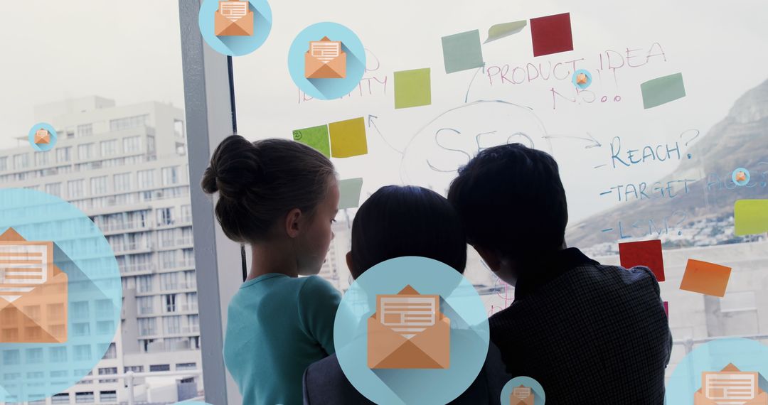 Diverse Kids Brainstorming Project Ideas with Sticky Notes