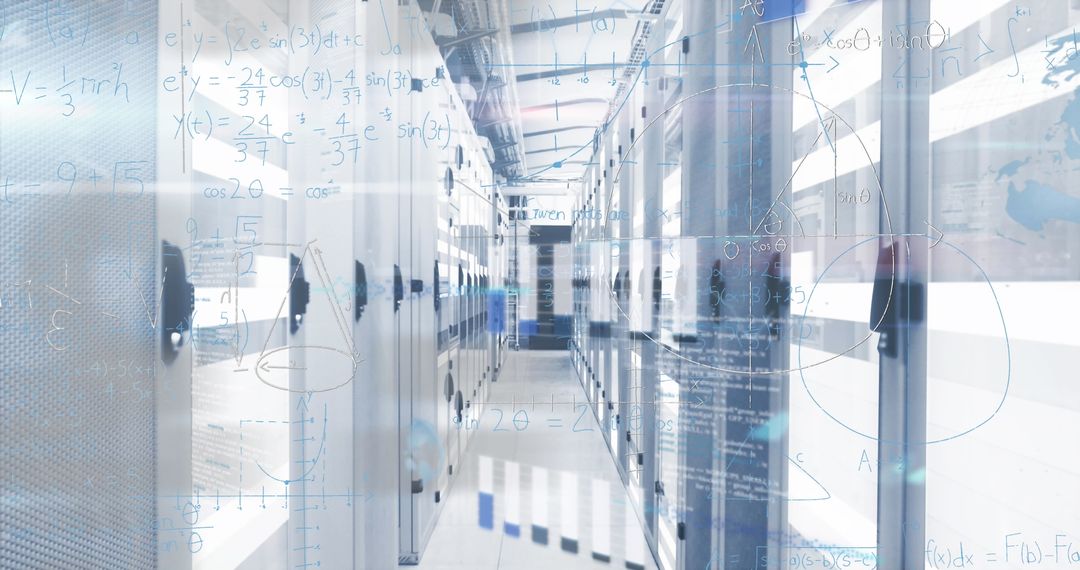 Innovative Data Server Room with Digital Interface Overlay