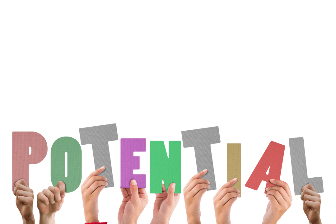 Hands Holding Colorful Letters Forming Transparent Word Potential