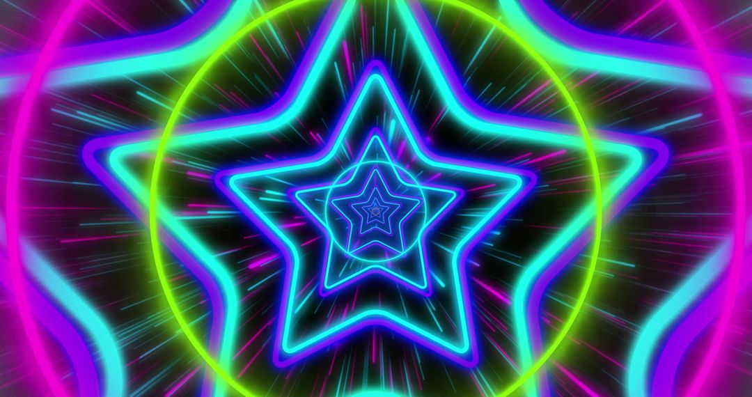 Retro Futuristic Neon Starburst Digital Art