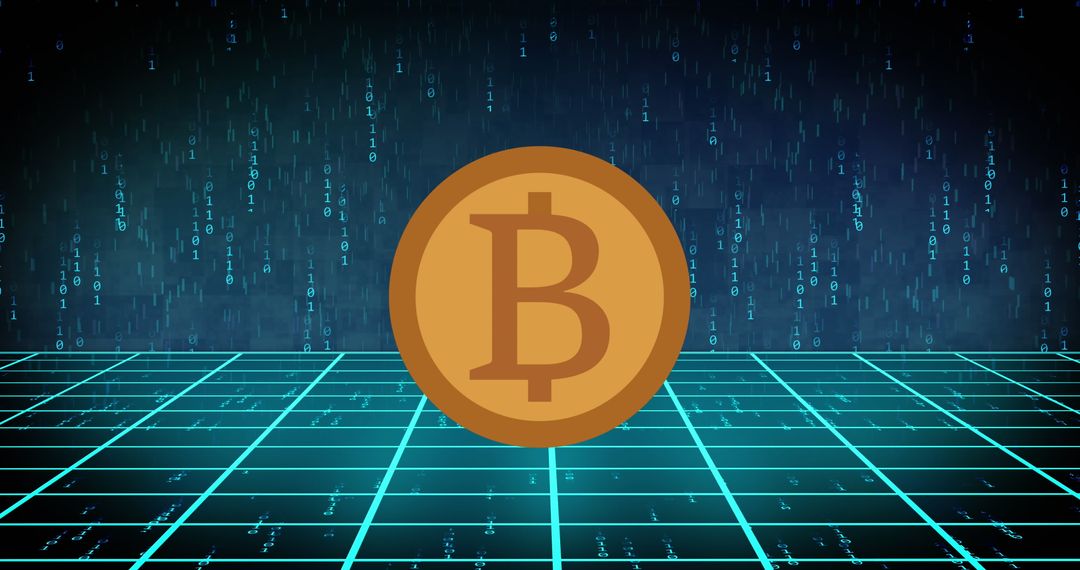 Bitcoin Emblem Over Digital Binary Code Background