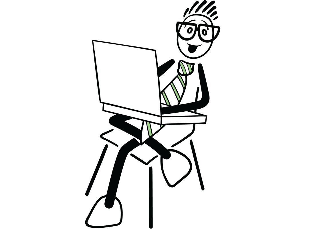 Transparent Cartoon Character Using Laptop