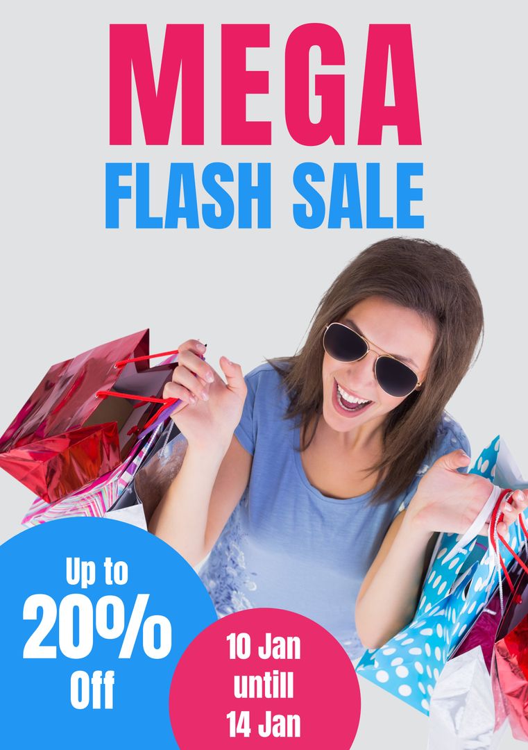 Joyful Shopper With Bags At Mega Flash Sale - Download Free Stock Templates Pikwizard.com