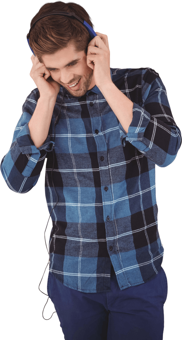 Smiling man wearing headphones isolated on transparent background