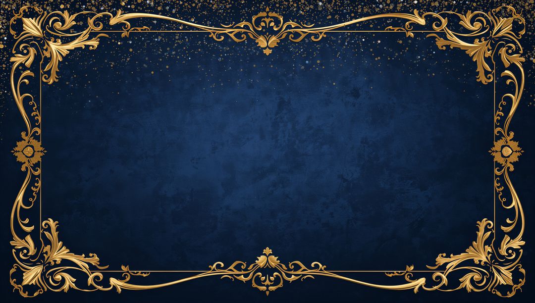 Luxurious Gold Filigree Frame on Navy Blue Textured Panel for Elegant Invitations