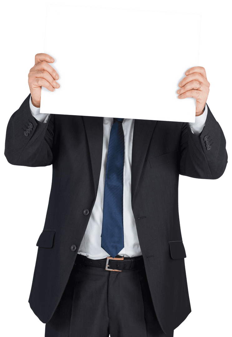 Transparent Businessman Displaying Blank Card for Creativity