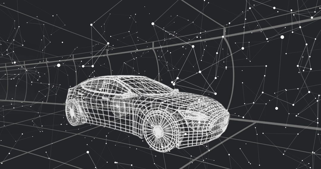 Futuristic Wireframe Sedan in Digital Network