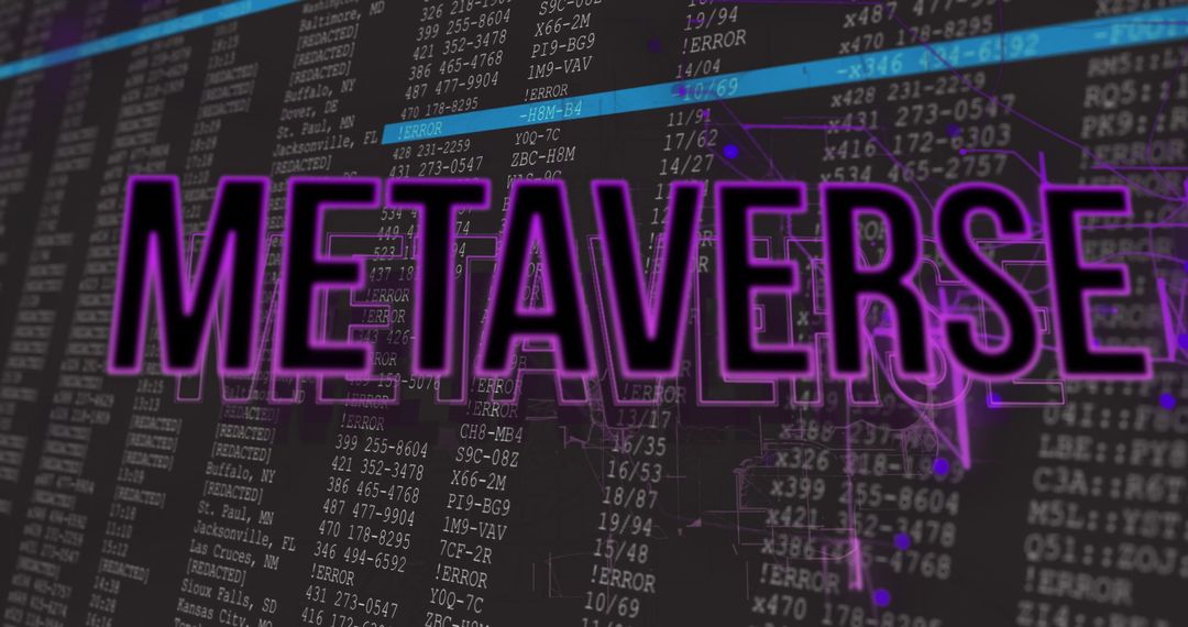 Neon Metaverse Text Overlapping Digital Code Interface