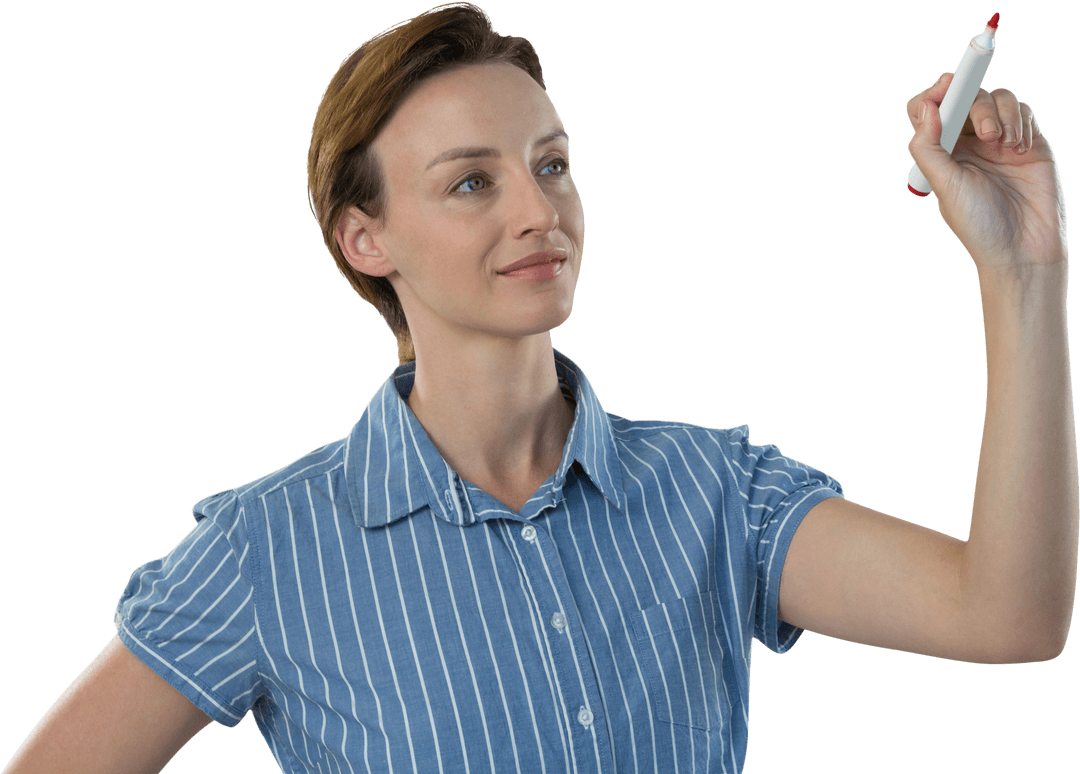 Female Executive Writing on Transparent Screen