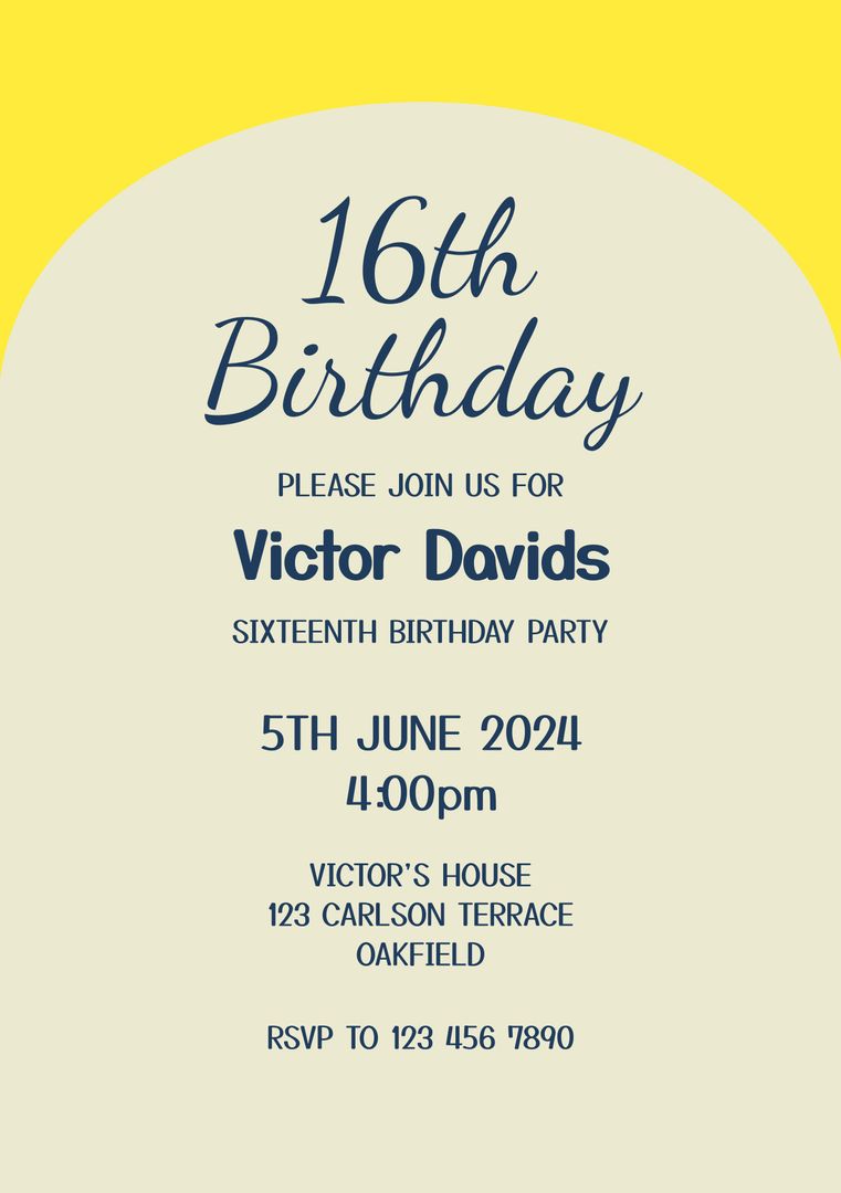 Classic 16th Birthday Invitation Template with Customizable Design - Download Free Stock Templates Pikwizard.com