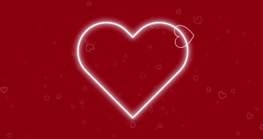 Neon Heart Shape on Romantic Red Background