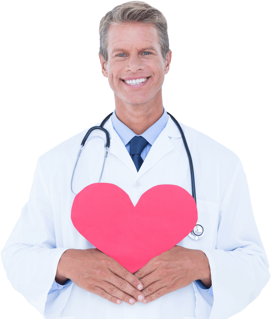 Smiling Male Doctor Holding Transparent Heart Shape Card