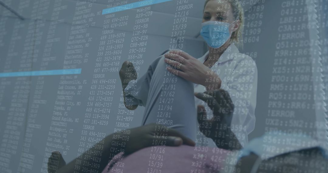 Therapist Assisting Patient with Digital Technology Overlay