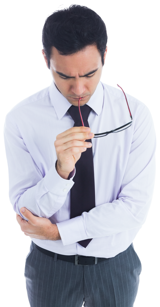 Businessman Holding Eyeglasses Thoughtfully on Transparent Background - Download Free Stock Images Pikwizard.com