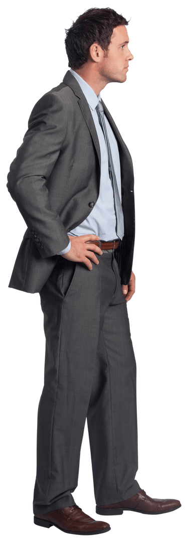Serious Businessman in Dark Suit Standing Transparent Background