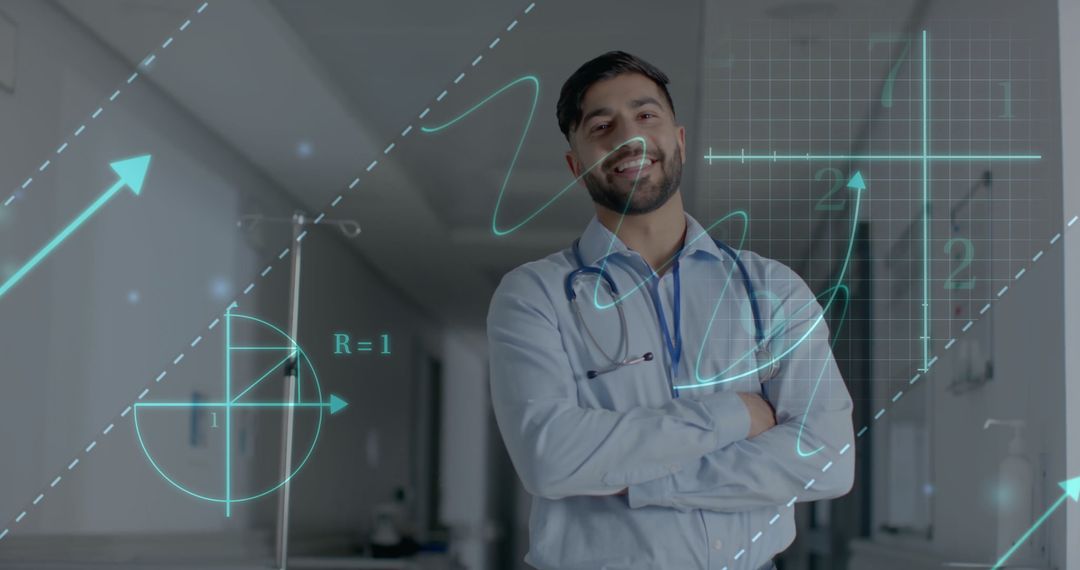 Doctor Analyzing Medical Data with Scientific Formulas in Modern Hospital