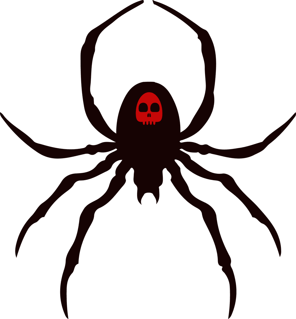 Transparent Black Spider with Red Skull on Transparent Background