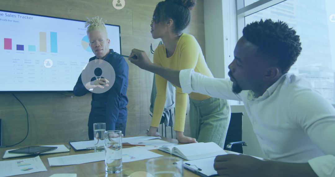 Diverse Team Collaborating on Digital Business Presentation