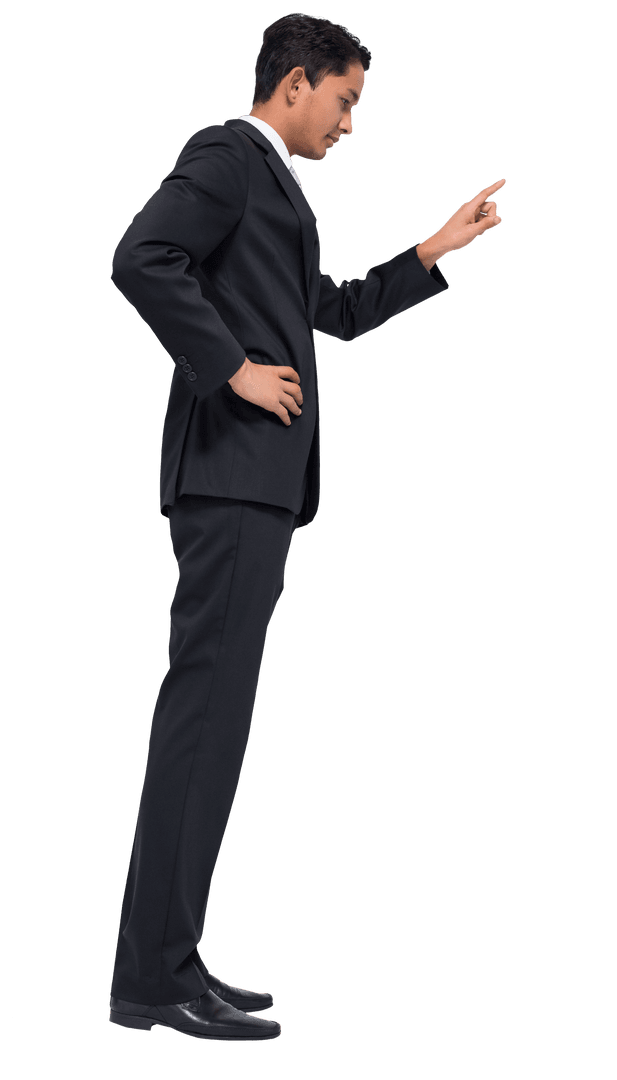Businessman in Formal Suit Pointing on Transparent Background