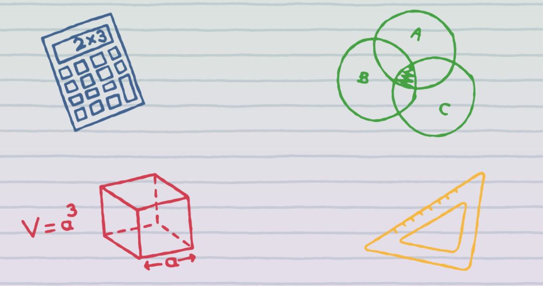 Colorful School Icons on Lined Paper Background Illustrating Educational Concepts