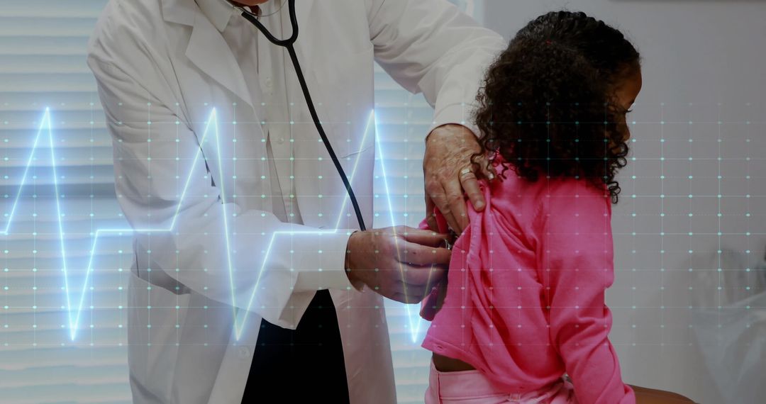 Pediatrician Conducting Check-Up of Young Patient with ECG Visualization