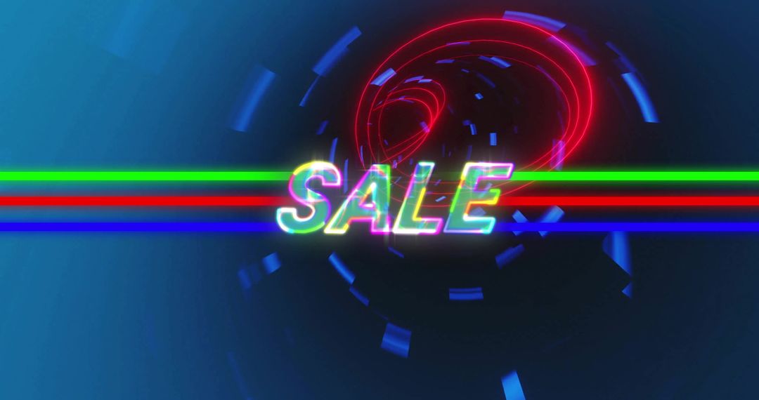 Neon Sale Text with Futuristic Tunnel Background